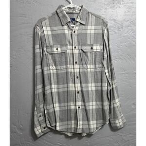 George Men's Button Down Plaid grey and white Flannel size Small